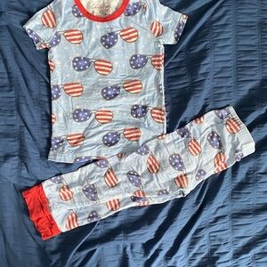 Caden Lane Light Blue Pajama Set with Red & Blue Flag Sunglasses